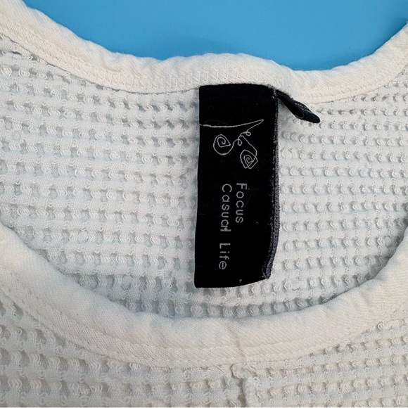 Waffle Knit Honeycomb Oversized White Women’s Long Sleeve Top Size L - Picture 4 of 10